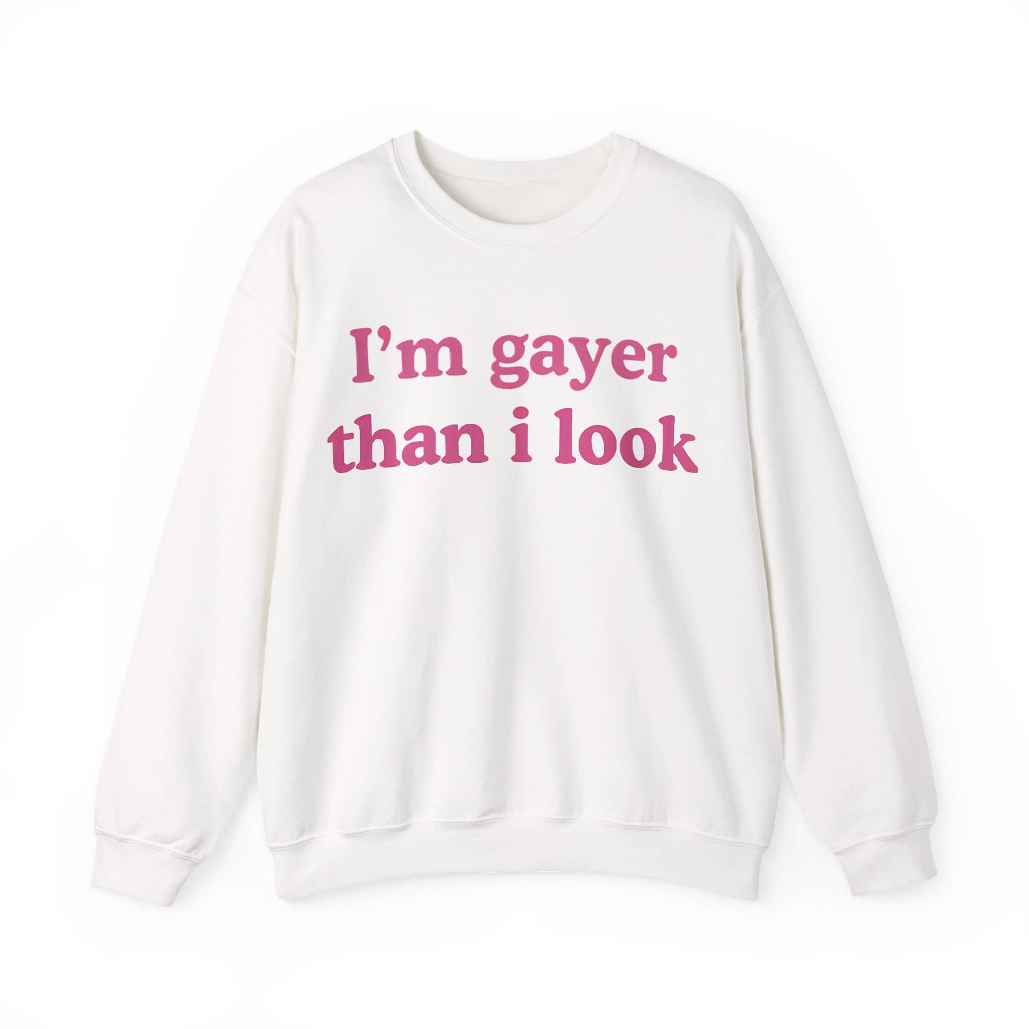 High-quality white sweatshirt with bold pink text display, perfect for expressing a fun, inclusive, and streetwear-inspired style. Great for casual, cool, and affordable statement fashion.