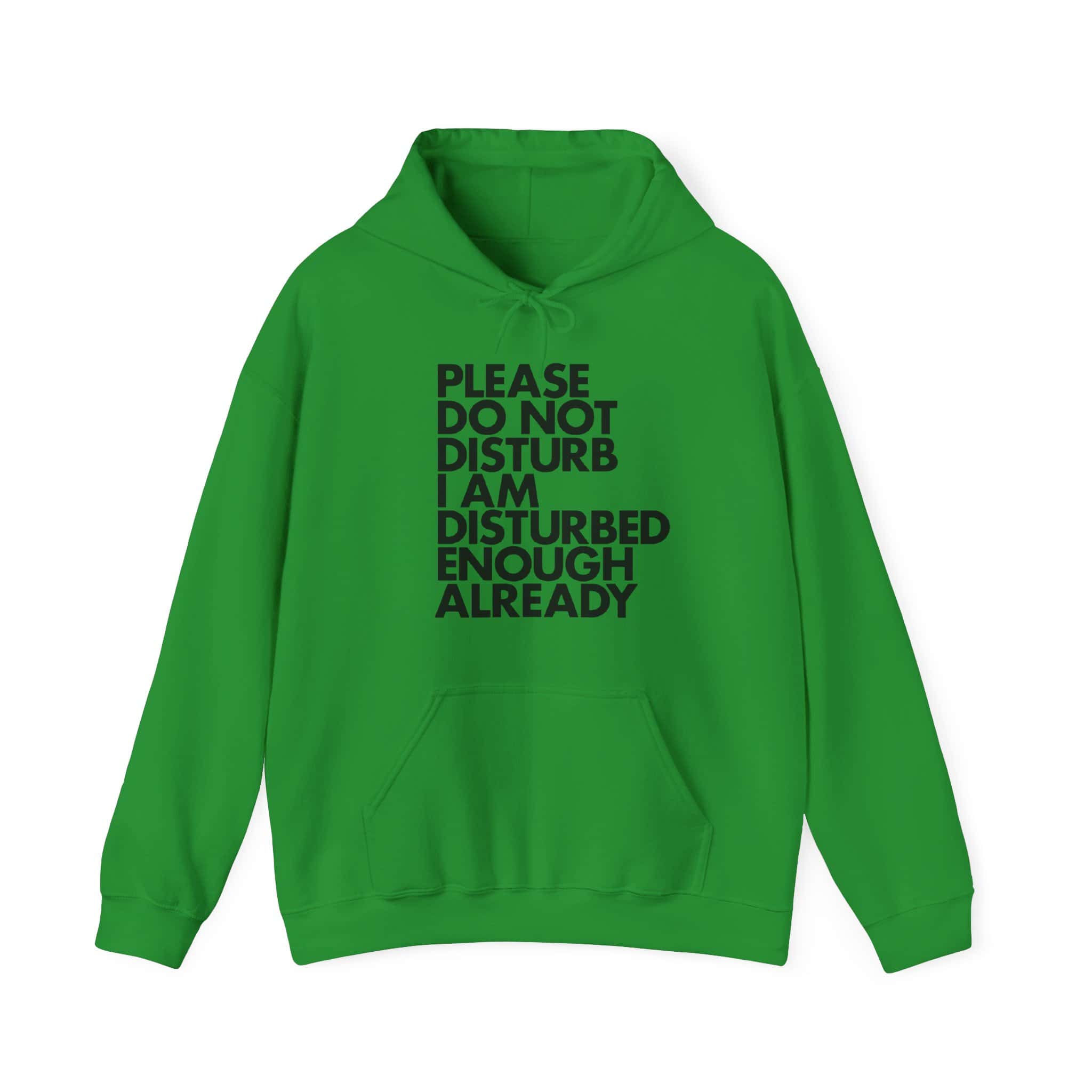 Comfortable green hoodie with a humorous statement print, perfect for casual, affordable fashion.
