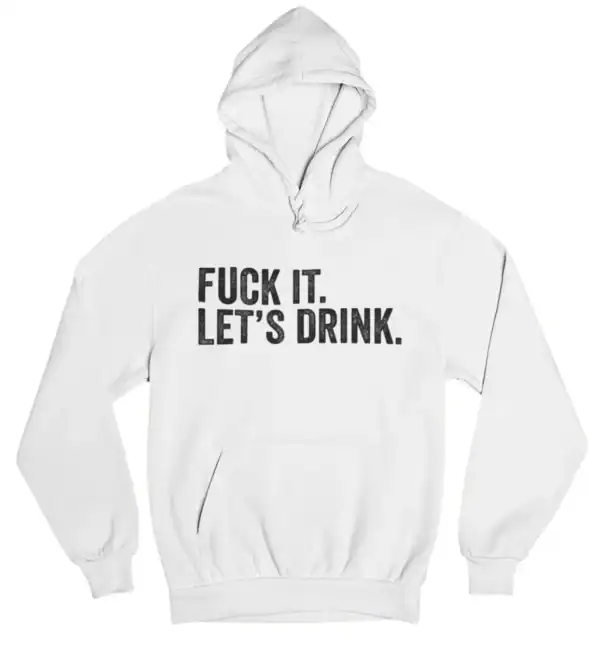 Faded white hoodie with bold black statement text for a cool, casual look.
