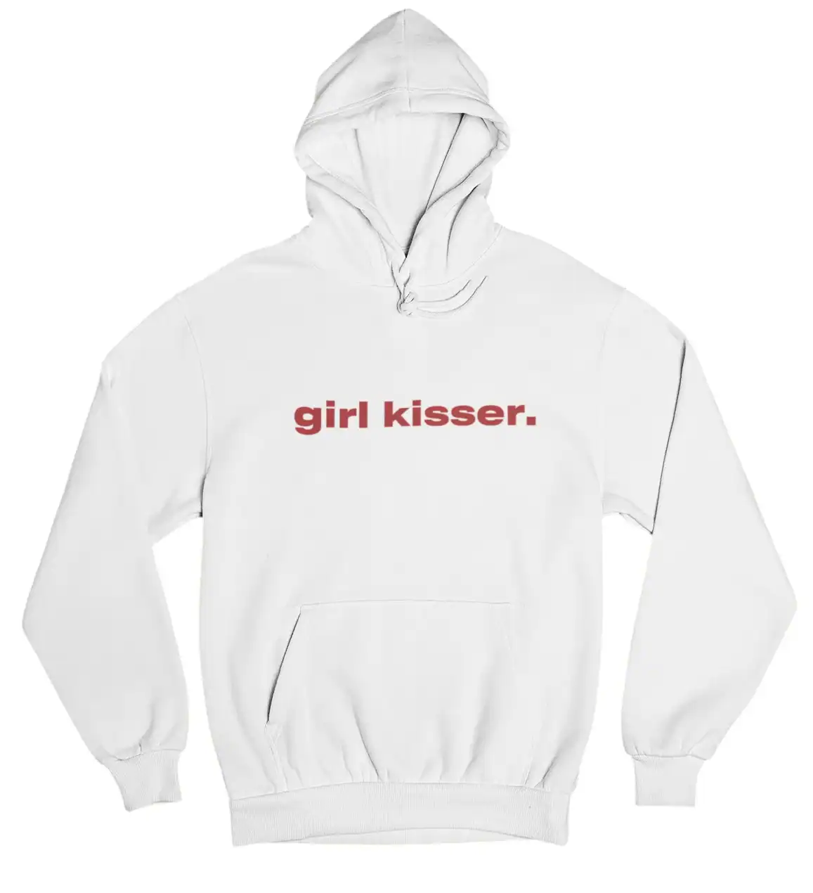 Girl kisser statement sweatshirt, affordable stylish casual hoodie, minimalistic white hoodie with bold red text, perfect for trendy, fun, and inexpensive streetwear fashion, suitable for everyday wear and making a statement.