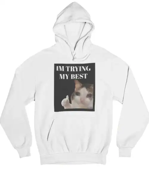 Cute funny statement hoodie with cat graphic and bold text, ideal for casual wear and expressing personality on a budget.