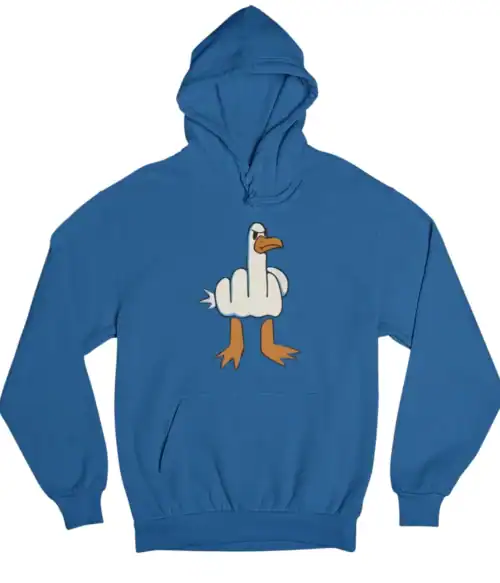 Cropped hoodie with cartoon duck middle finger graphic, streetwear, trendy casual clothing, funny statement hoodie, affordable cool fashion.