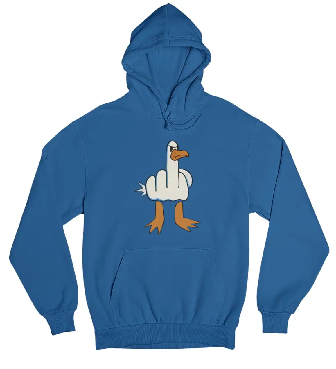 Cropped hoodie with cartoon duck middle finger graphic, streetwear, trendy casual clothing, funny statement hoodie, affordable cool fashion.
