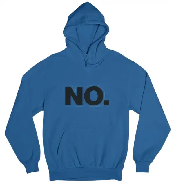 Comfy blue hoodie with bold NO. graphic for streetwear style.