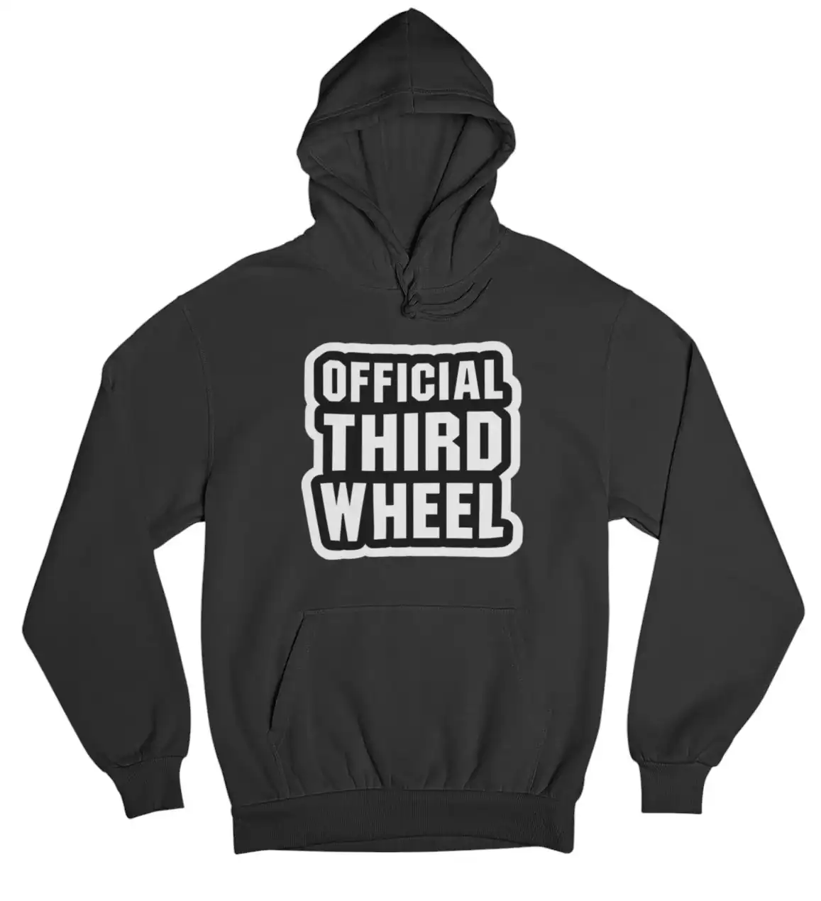 Official third wheel hoodie with bold statement text, perfect for streetwear style on a budget. Comfortable, cheap, cool, and trendy casual clothing option.