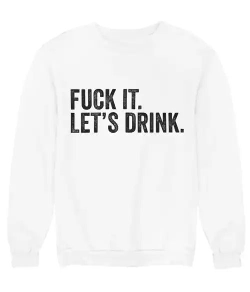 Funky white sweatshirt with bold black graphic text, perfect for casual streetwear and making a statement.