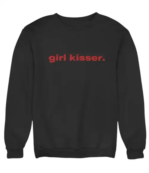 Girl kisser sweatshirt with bold red text on black casual clothing perfect for a stylish streetwear look.