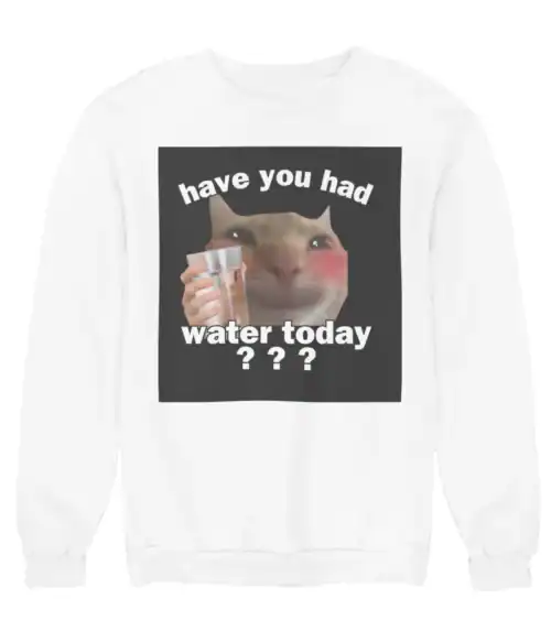 Cute meme graphic sweatshirt with funny water drink message for casual streetwear style.