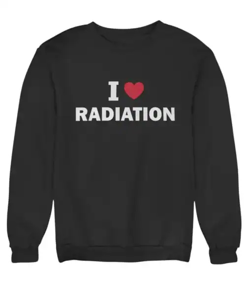 Radiation sweatshirt with bold print and heart graphic, perfect for casual, cool statement fashion lovers on a budget.