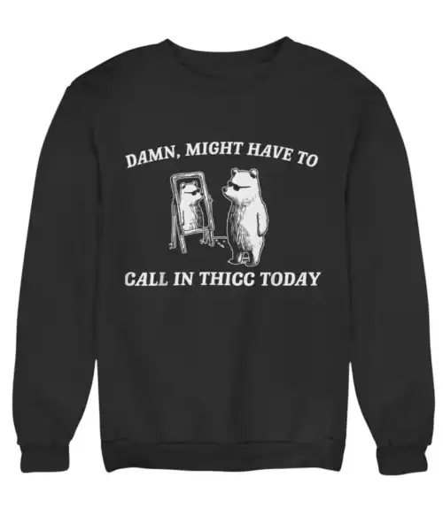 Dachshund cartoon sweatshirt with humorous text about calling in sick cheap statement clothing.