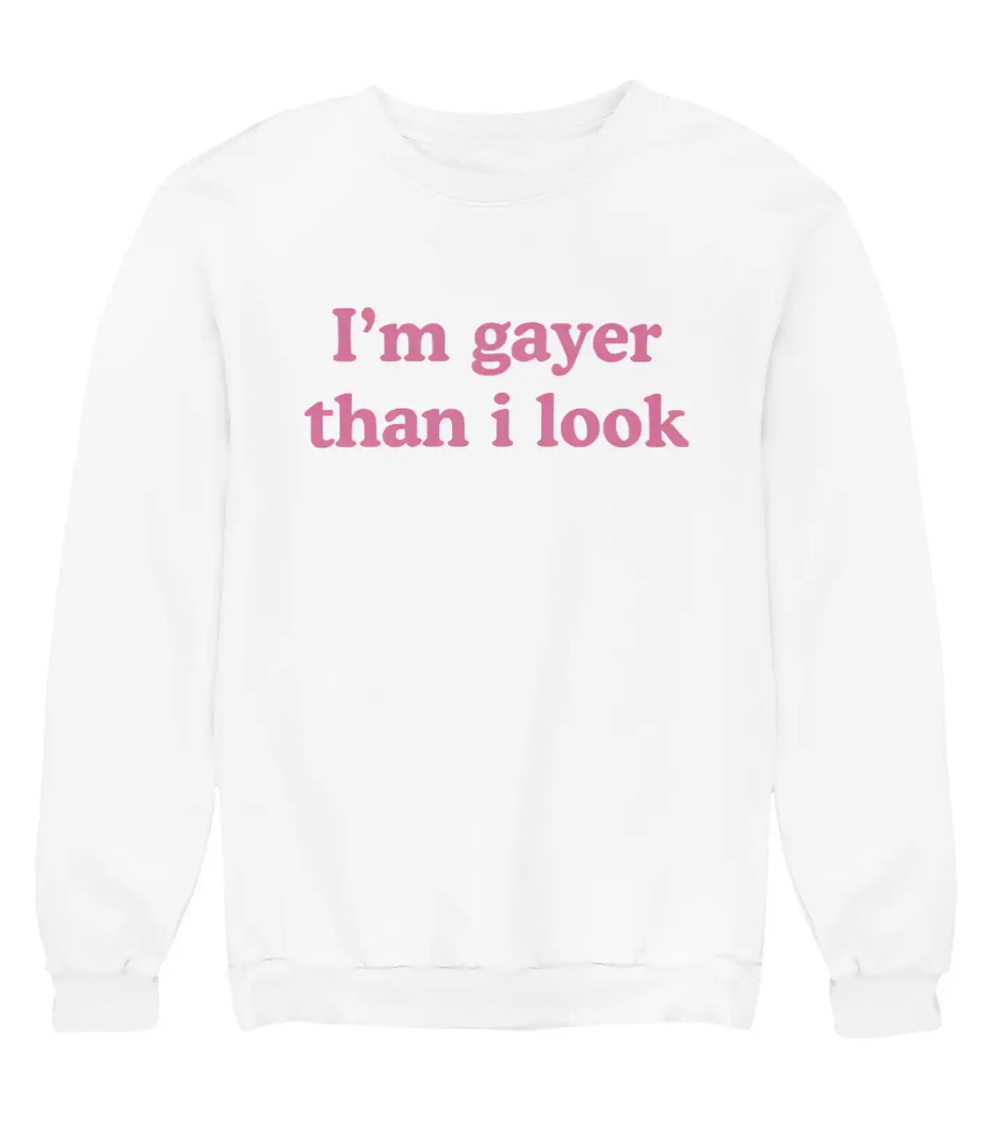Gamer-inspired statement sweatshirt with humorous pink text on a casual white background.