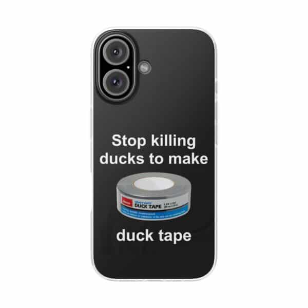 Duck tape meme on phone case, humorous statement about duck tape with bold text, playful design, and simple graphics, showcasing a fun and quirky fashion accessory or phone cover.