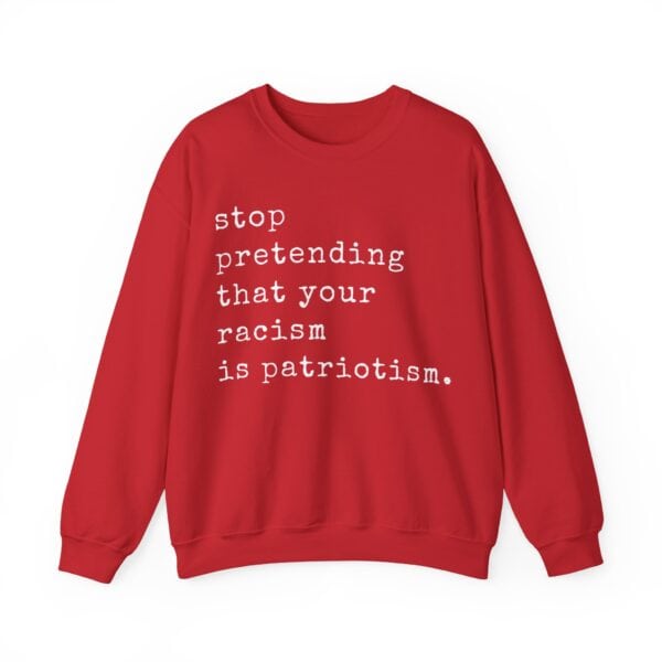 Witty red sweatshirt with bold statement text, perfect for casual stylish outfits.