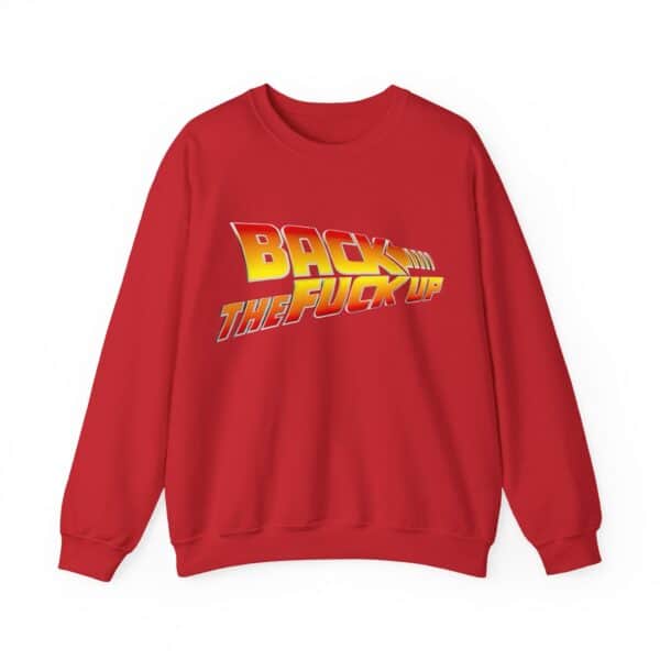 Back to the future graphic sweatshirt, trendy casual statement clothing, vintage-inspired streetwear, cool and affordable fashion for men and women, stylish and inexpensive everyday wear.