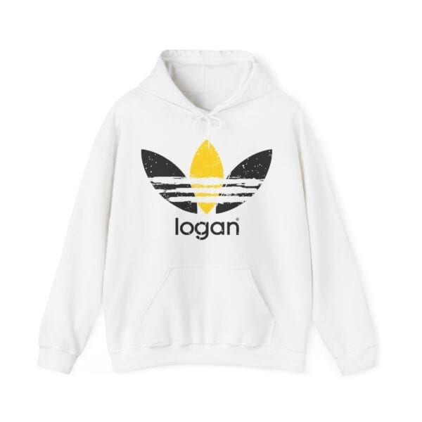 Logo sweatshirt with distressed black and yellow adidas trefoil design, perfect for a casual, cool, and affordable streetwear look.