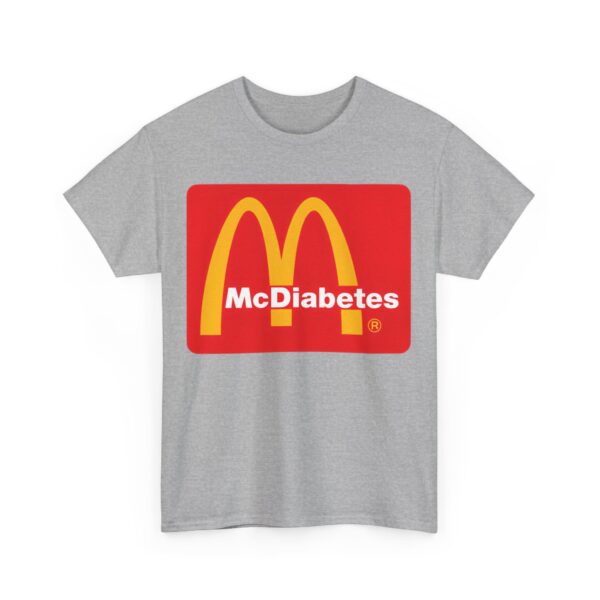 McDonald's logo with the humorous twist "McDiabetes" printed on a gray T-shirt.