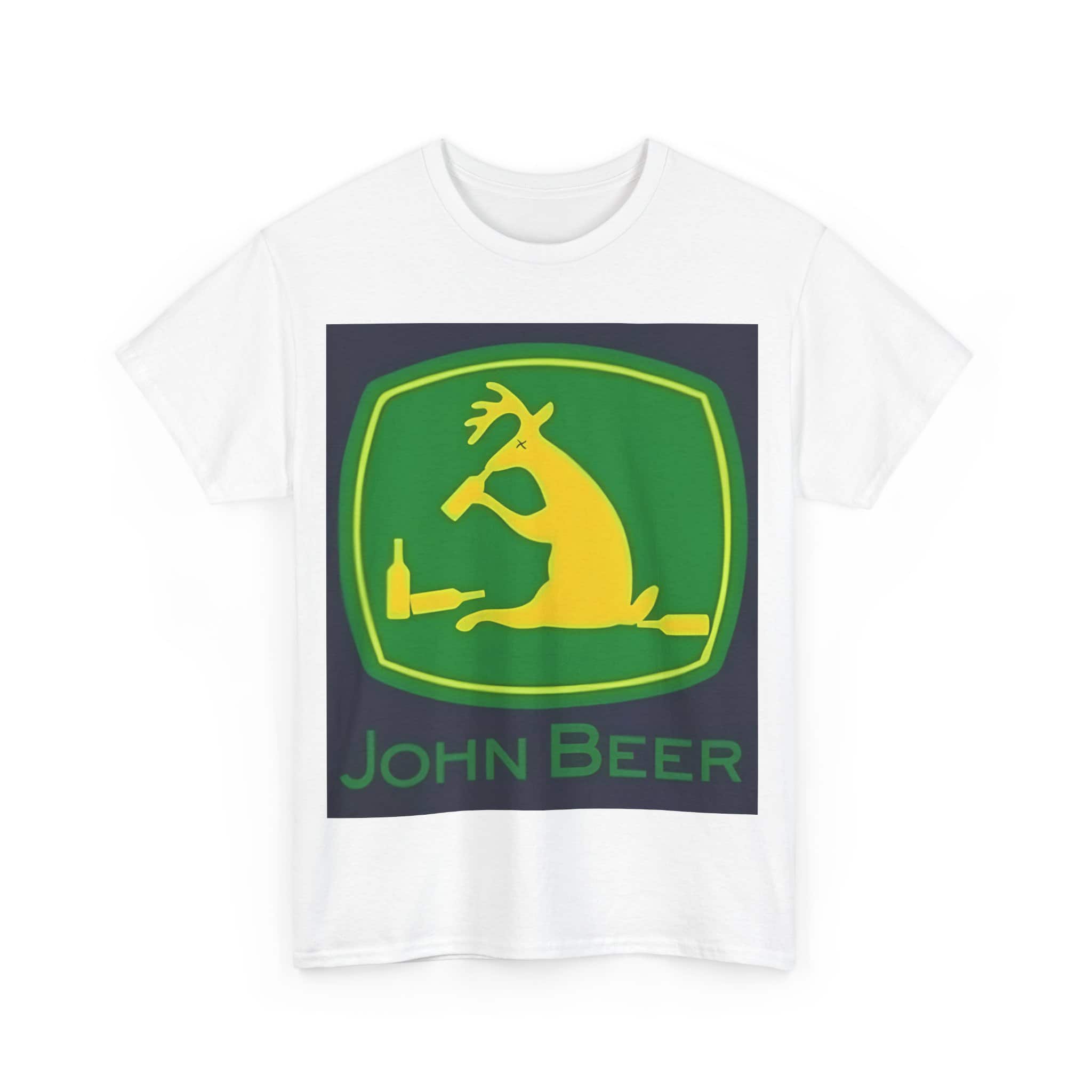 John Beer graphic t-shirt with humorous design featuring a mouse holding a beer bottle and can, laid-back and trendy style, perfect for casual wear and making a statement.