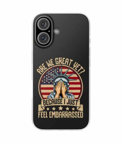 Racy, cool statement phone case with patriotic design and humorous message for trendy, affordable accessories.