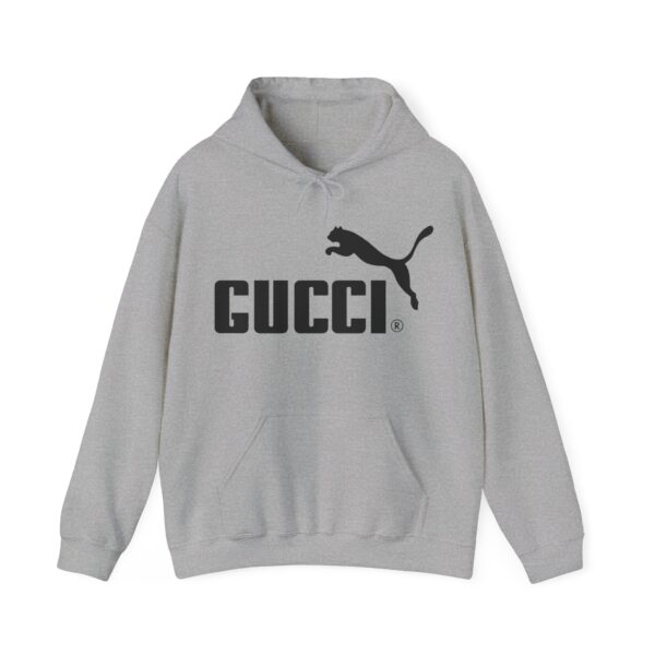 Genuine Gucci hoodie with a sporty oversized fit, featuring a bold logo print and a comfortable drawstring hood, perfect for casual streetwear styles.