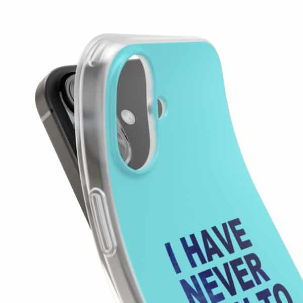 Nostalgic phone case with bold blue text and playful design, perfect for adding a fun, quirky touch to casual outfits.