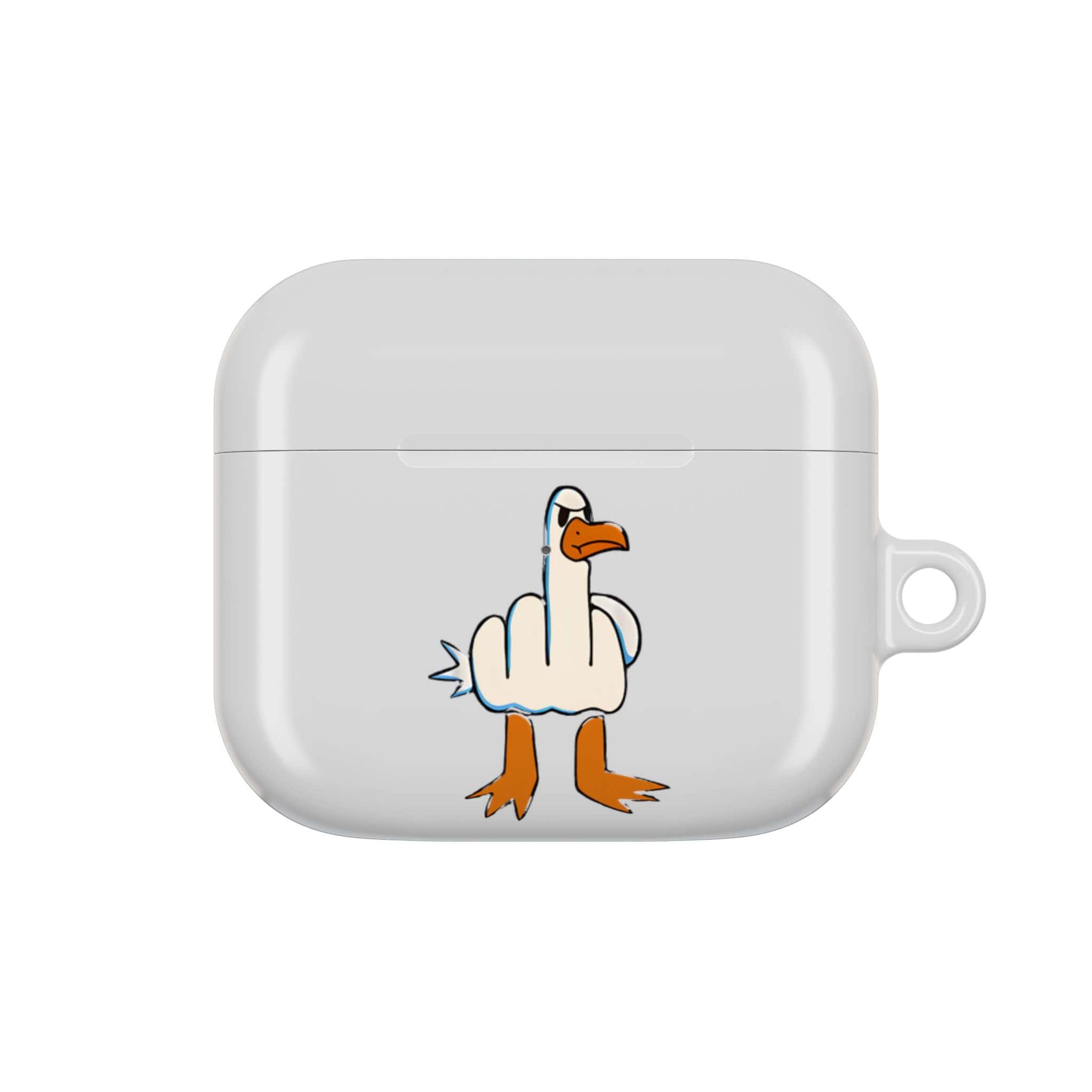 Middle finger duck cartoon AirPods case, humorous and bold accessory for fans of funny statement clothing, perfect for adding a cool vibe to your style, affordable price.
