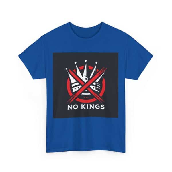 Black and red graphic T-shirt with offensive "No Kings" slogan and crossed swords design, perfect for cool casual wear.