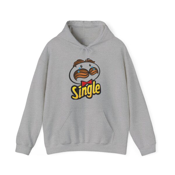Funny crying mustache face hoodie with the word "Single" in bold yellow letters, perfect for casual, cool, and affordable streetwear styles. Great for those seeking inexpensive, trendy statement clothing.