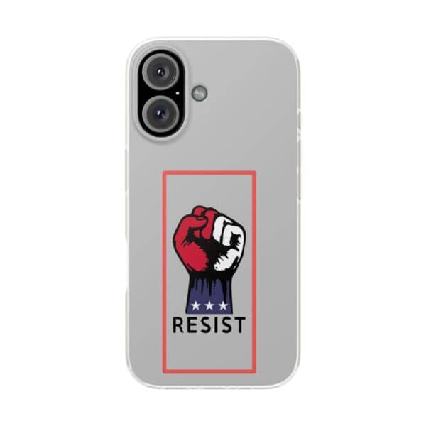 Resist fist graphic phone case with American flag colors, stylishly combines statement and patriotic themes for a cool, affordable accessory.