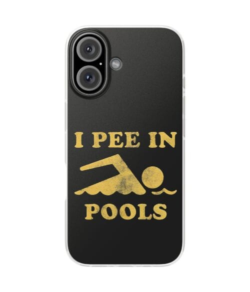 Punny phone case with humorous text and pool graphic, perfect for funsville.