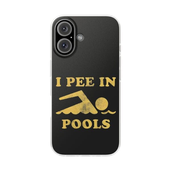 Punny phone case with humorous text and pool graphic, perfect for funsville.