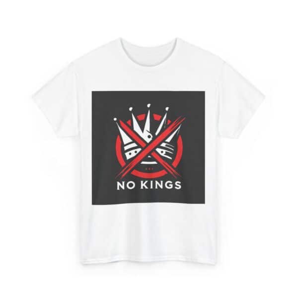 No Kings graphic t-shirt with bold red, black, and white design, perfect for a edgy casual look.