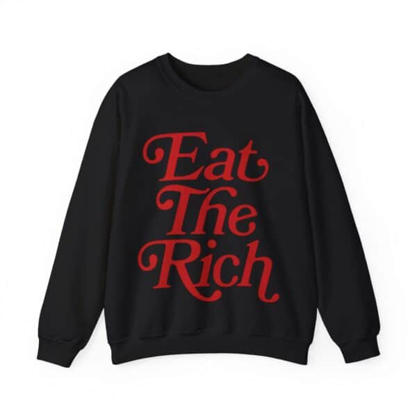 EAT THE RICH sweatshirt with bold red text, perfect for a trendy, affordable, and stylish casual look.