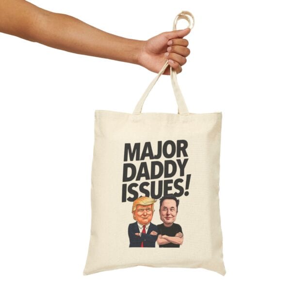 MAJOR DADDY ISSUES tote bag with humorous caricature print, perfect for casual wear and expressing fun personality on budget.