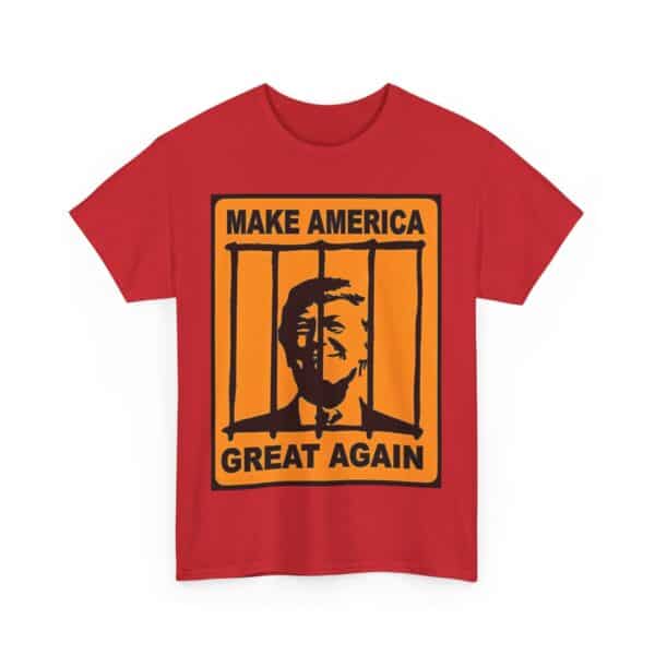 Make America Great Again slogan T-shirt with bold graphic design and striking colors.