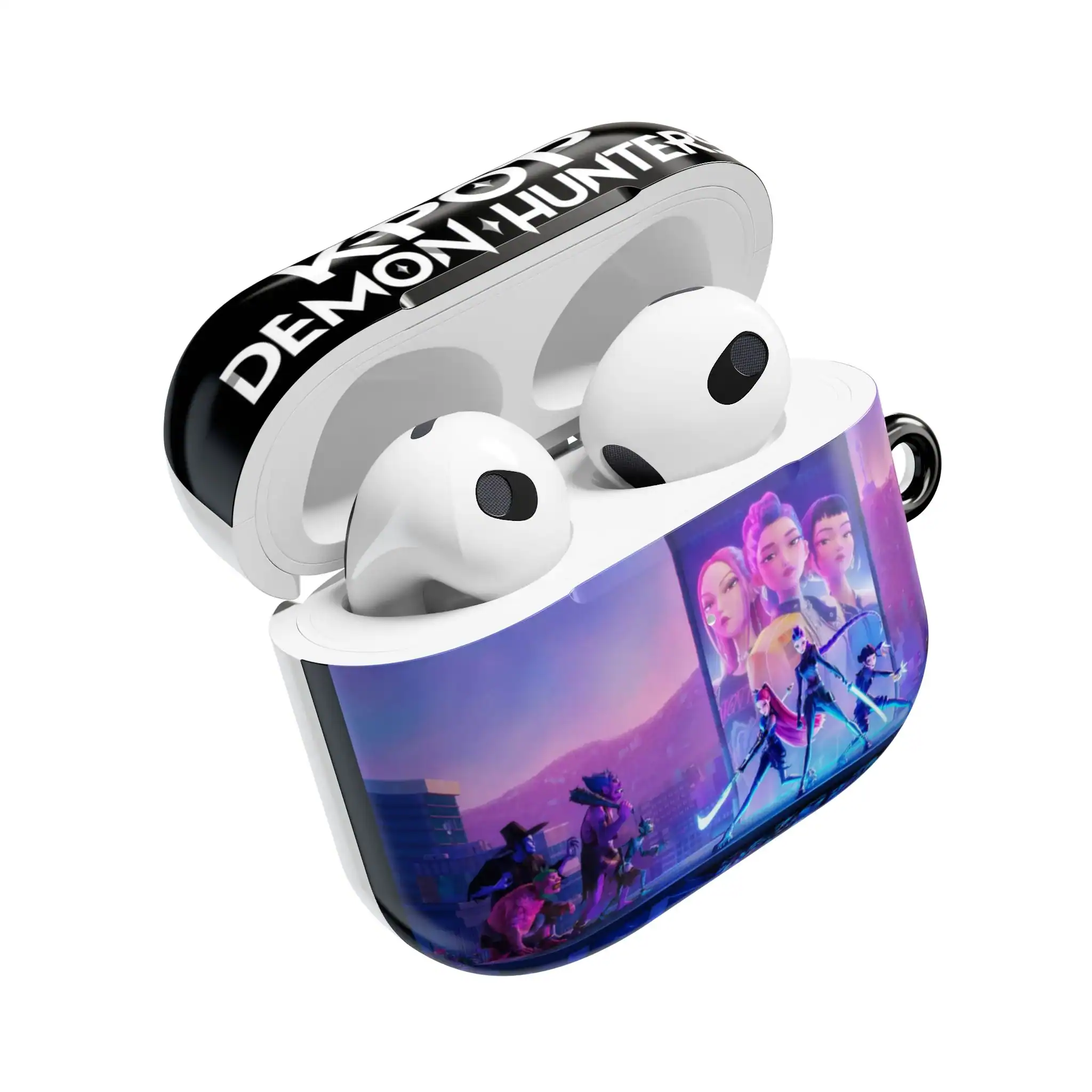 AirPods with a Fortnite-themed case showcasing animated characters, vibrant colors, and gaming graphics for a stylish, playful look. Perfect for gaming fans and tech enthusiasts.