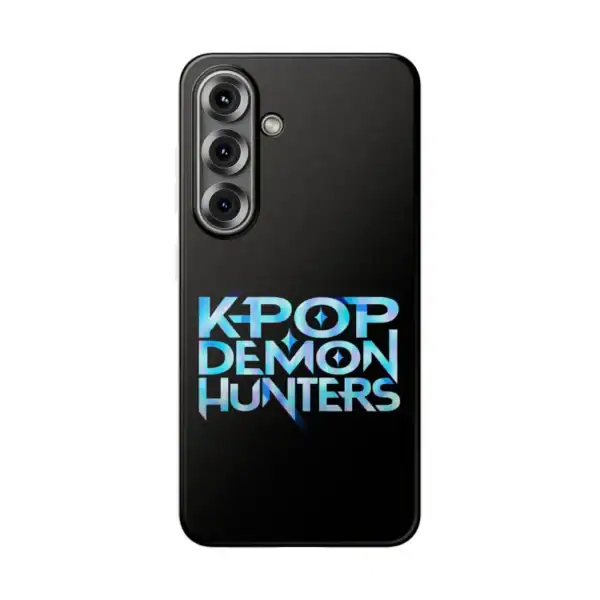 K-pop Demon Hunters phone case with cool holographic text and vibrant design.