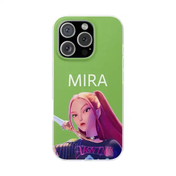 Mira from Barbie Movie themed phone case with a bright green background, featuring her digital animated image, perfect for fans seeking affordable, stylish statement accessories.