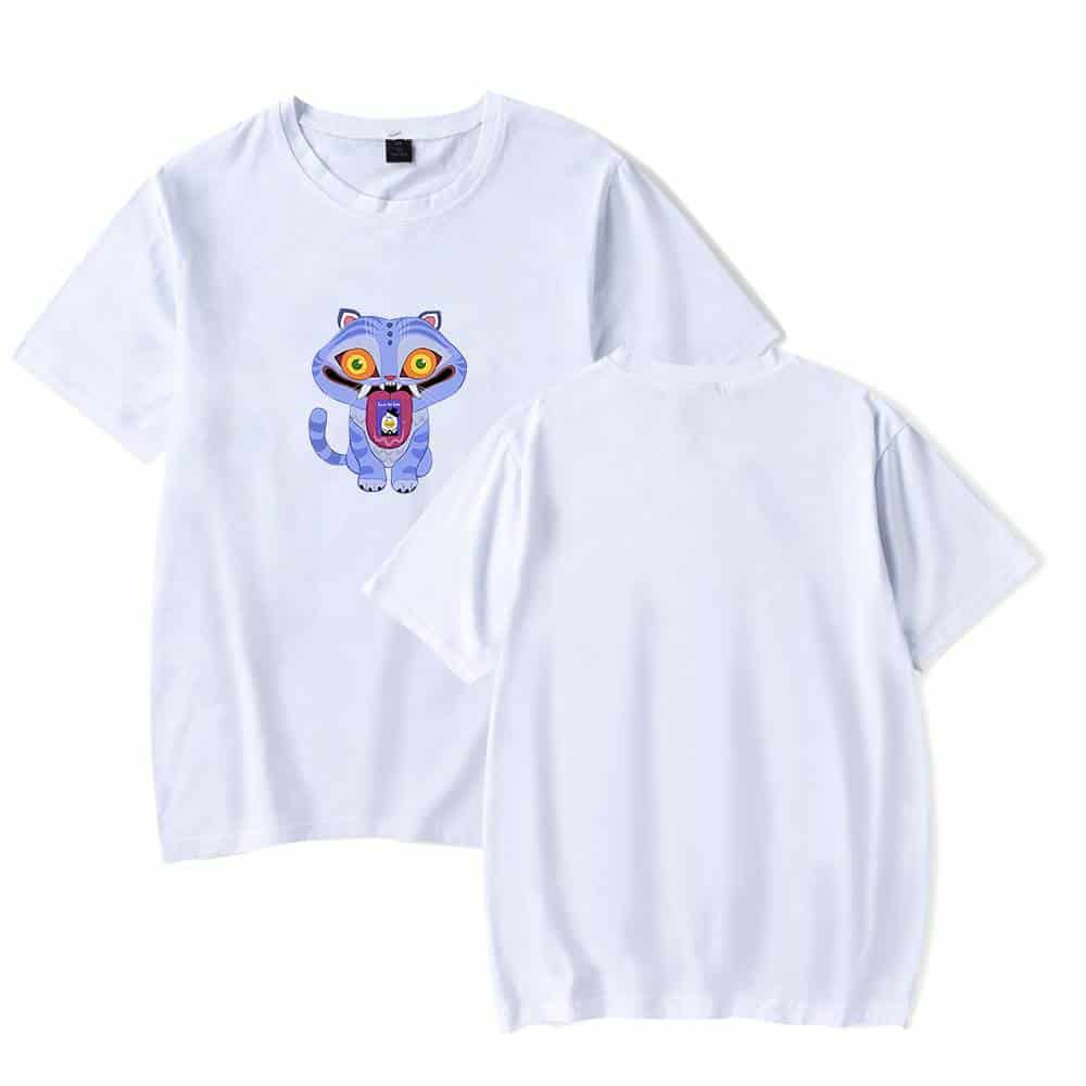 Funny cartoon tiger graphic t-shirt, casual short sleeve, trendy streetwear style, affordable price, cool statement clothing item for men and women.