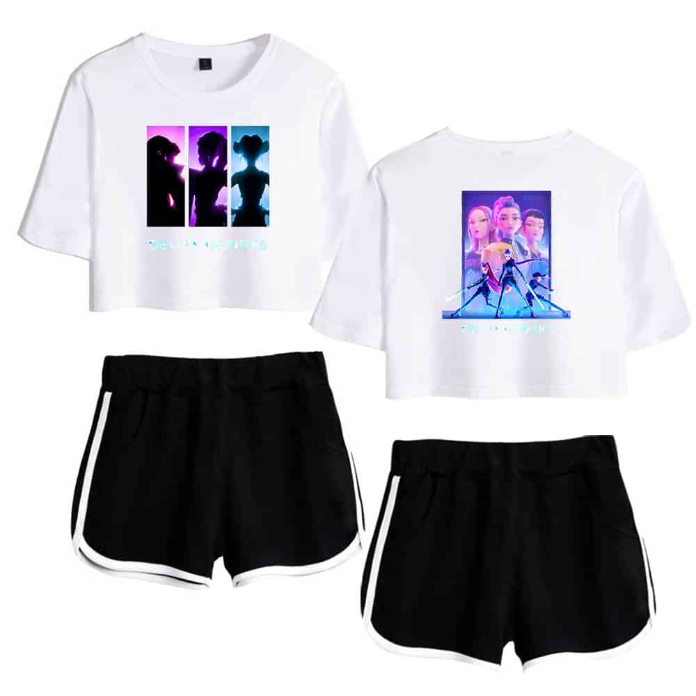 Crop-top graphic tees with neon and silhouette designs.
