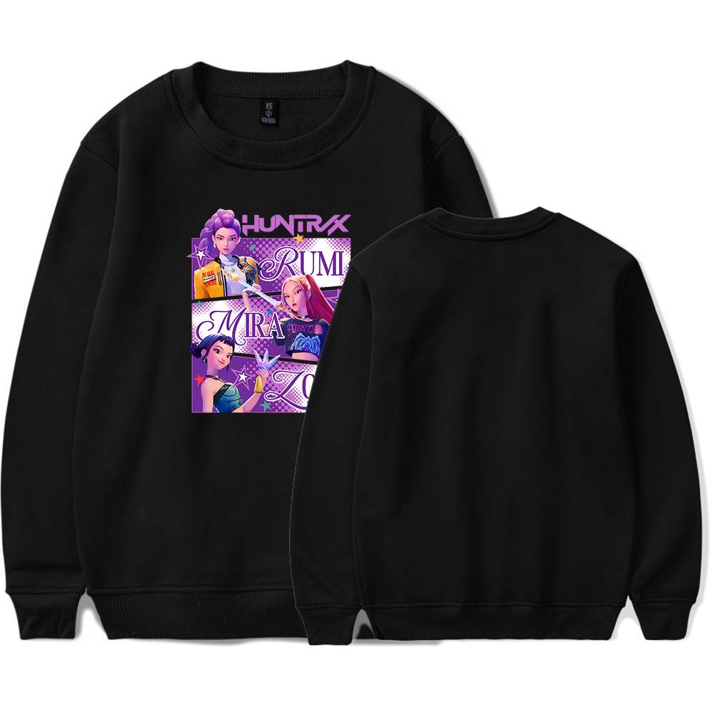 Bright and trendy black statement sweatshirt featuring colorful animated characters and bold text, perfect for stylish casual wear.