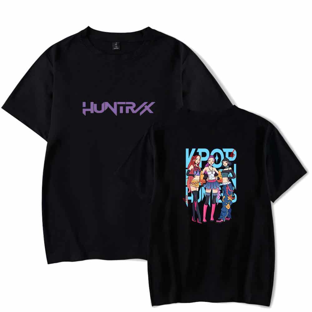 Huntxx and K-POP girls graphic T-shirts, black stylish statement clothes.