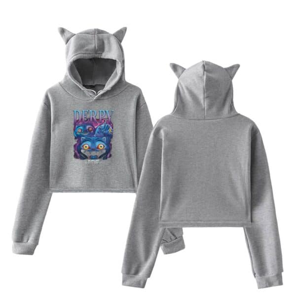 Comfy grey hoodie and sweatpants set with playful cartoon characters, perfect for casual wear or lounging, featuring fun animal ear details on the hoodie for a cute, trendy look.