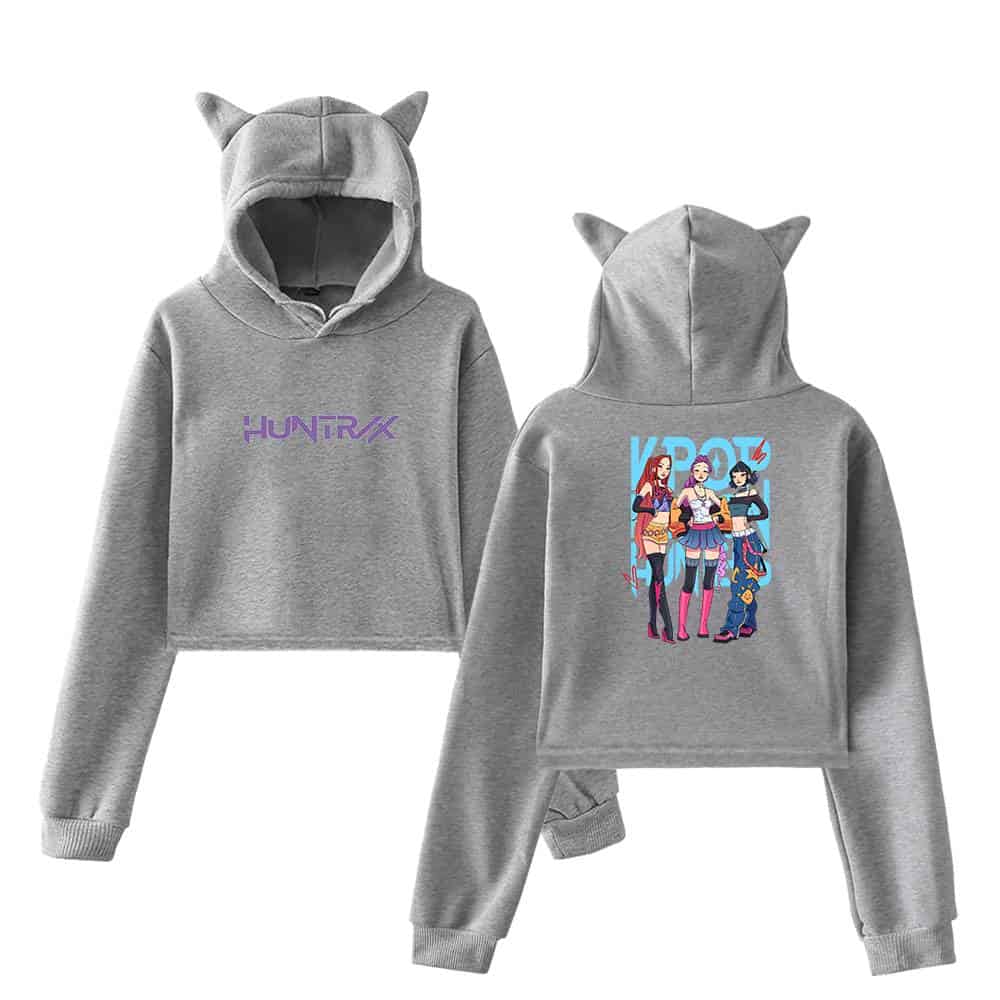 Hoodie with playful cat ears hood, featuring colorful cartoon girl designs, perfect for casual streetwear.