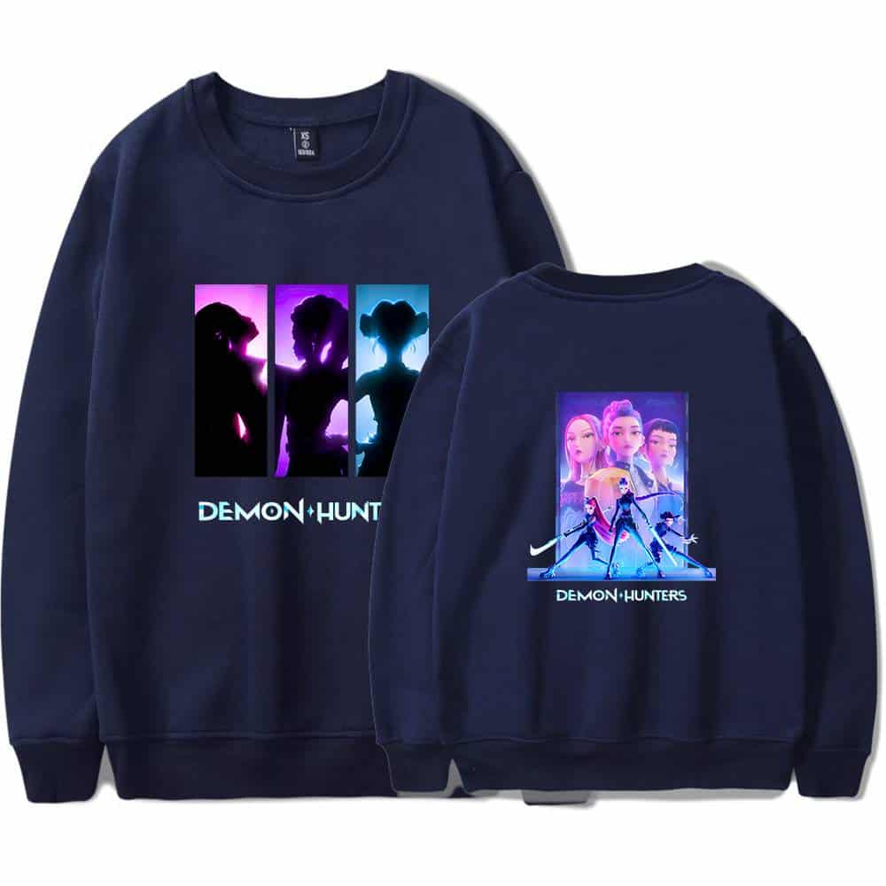 Silhouette of three characters in colorful neon lighting for a spooky, stylish, and affordable fashion statement sweatshirt.