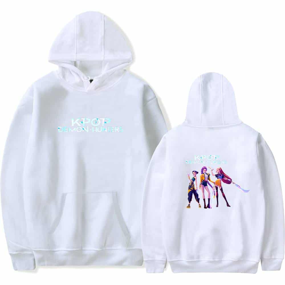 K-pop Demon Hunters hoodie with colorful character print, stylish and affordable casual wear, perfect for fans of Korean pop culture and street fashion.