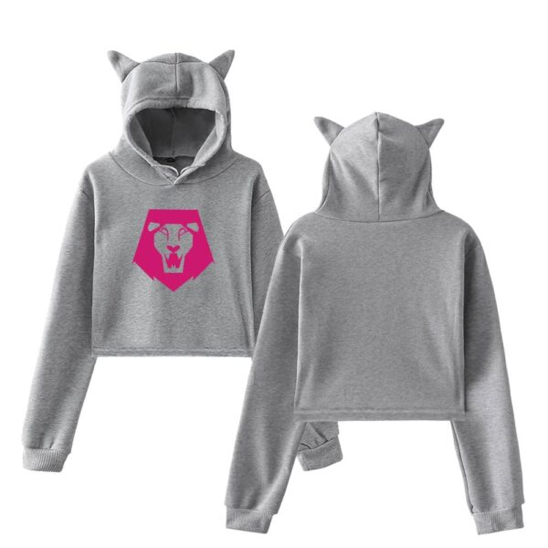 Hoodie with cat ears and lion face graphic, casual and trendy, perfect for streetwear or lounging.