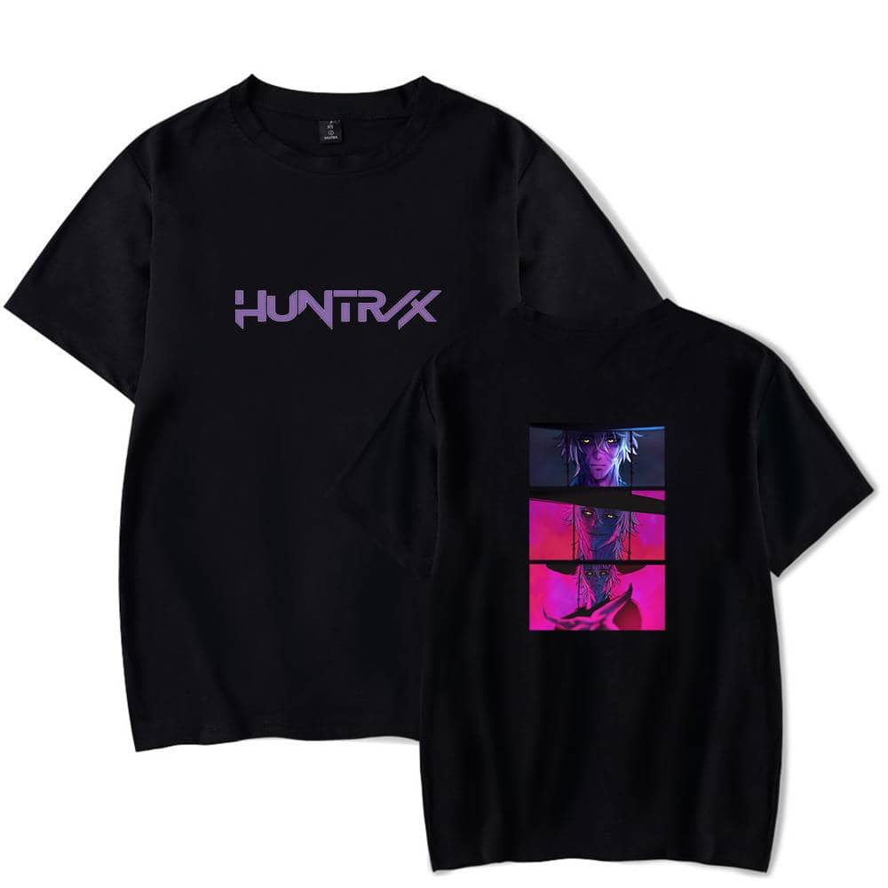 Huntrx statement t-shirt with anime graphic, black casual streetwear, cool and affordable fashion for men and women.