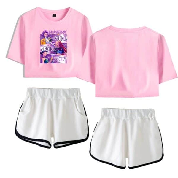 Funny stylish graphic crop top and sports shorts set, perfect for casual wear or athletic activities, affordable trendy outfit for a cool statement look.