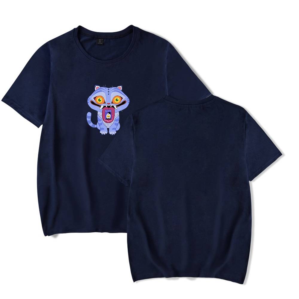 Blue t-shirt with a cute animated tiger graphic, affordable and trendy casual statement clothing for a stylish, relaxed look perfect for everyday wear and expressing cool fashion sense.