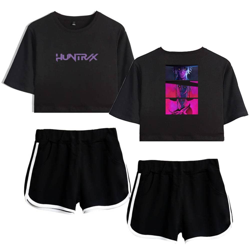 HUNTRX graphic crop top with bold prints, perfect for streetwear fashion.